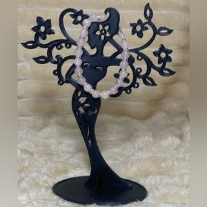 Hand Crafted Rose Quartz Gemstone Beaded Bracelet With Rhinestone Spacers